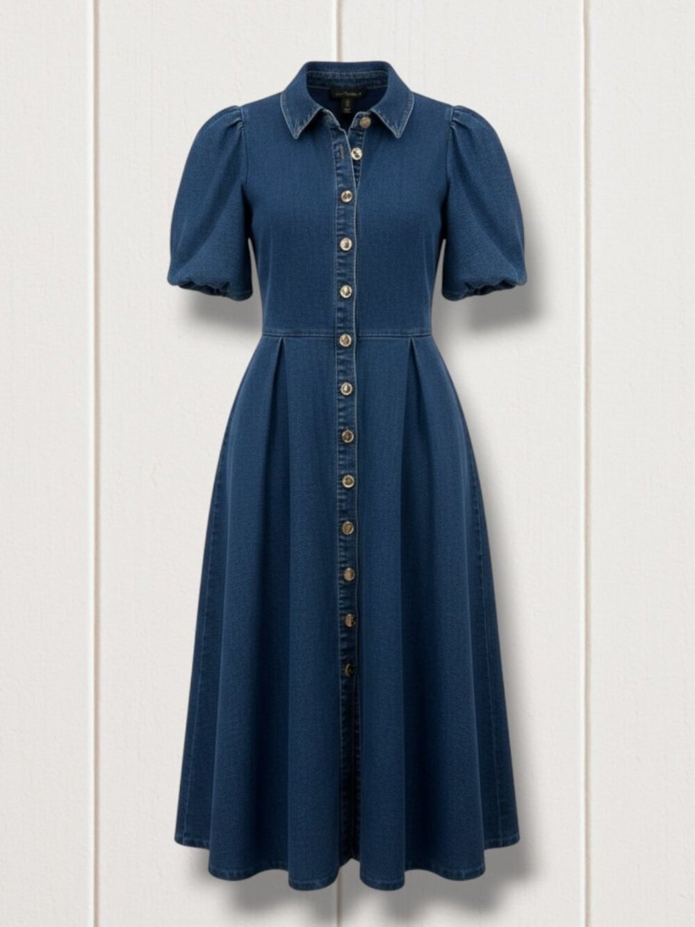House of Harlow 1960 Pleated Denim Midi Dress 6